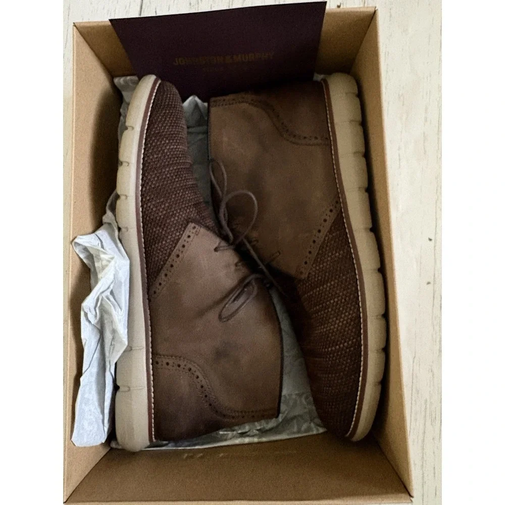 Johnston and Murphy Mens Size 12 M Holden Brown‎ Oiled Knit Chukka Boots